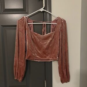 Altar’d State Cropped Butterfly Pink Long Sleeve